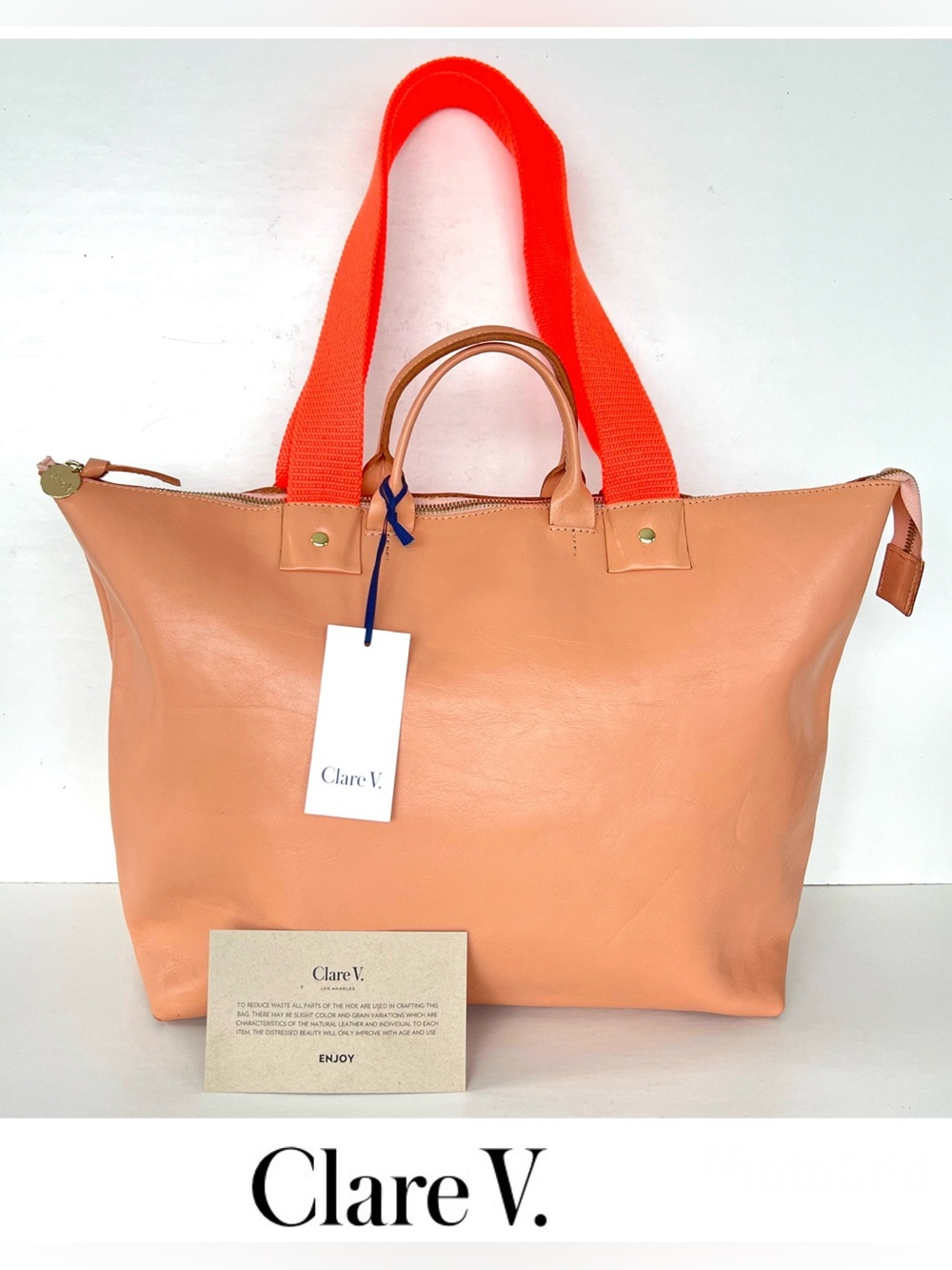 Clare V. Le Zip Sac Structure Leather Dual  Handles Large Shoulder Bag Tote